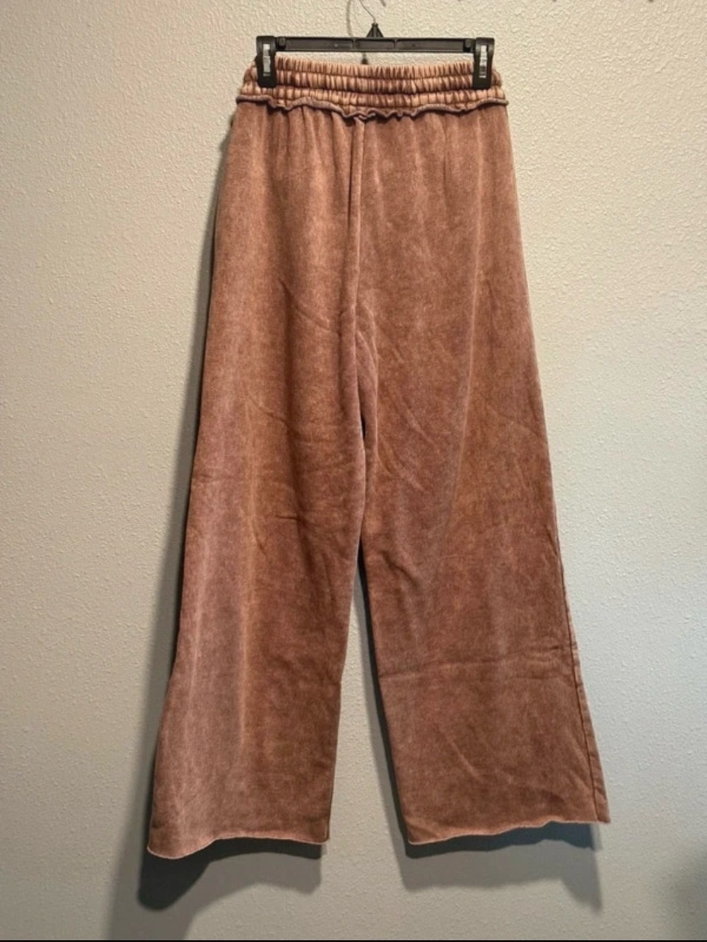 Zenana Acid Wash Fleece Palazzo Sweatpants with Pockets Brown Medium - Picture 2 of 3